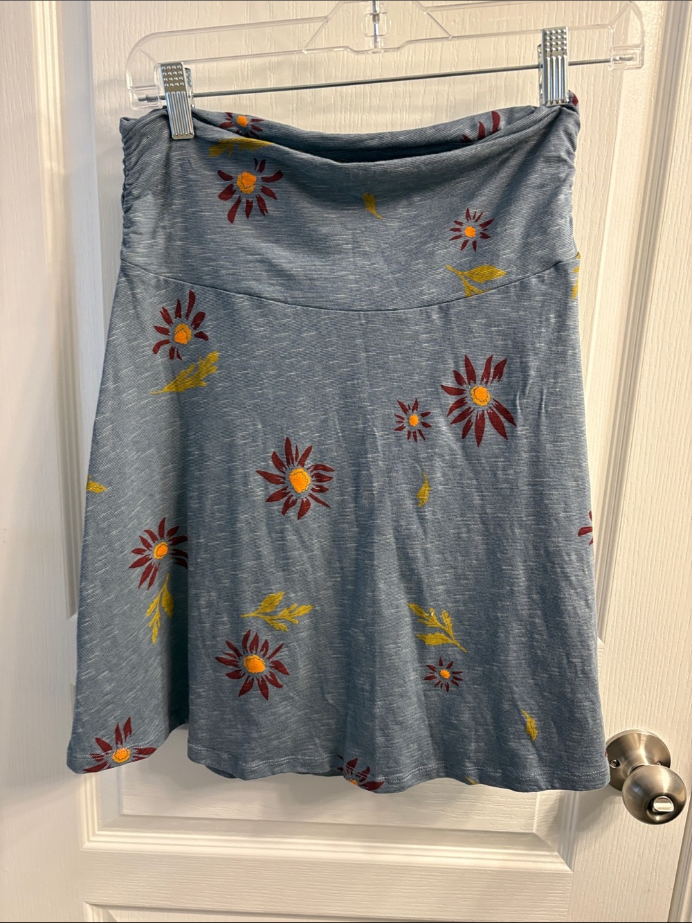 Toad&Co Blue Floral Circle Skirt with Red and Yellow Accents
